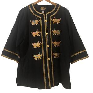 Vintage Bob Mackie Wearable Art Embroidered Elephant Tunic Jacket Gold Buttons